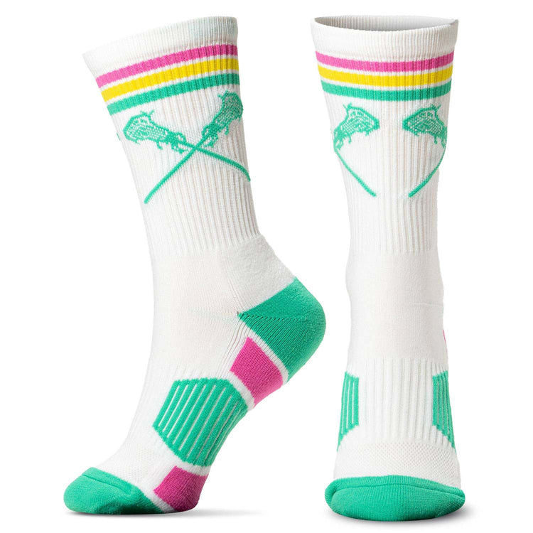 Girls Lacrosse Woven Mid-Calf Socks - Crossed Sticks - Miami