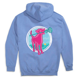 Girls Lacrosse Hooded Sweatshirt - Lacrosse Dog with Girl Stick (Back Design) [Carolina/Adult Large] - SS