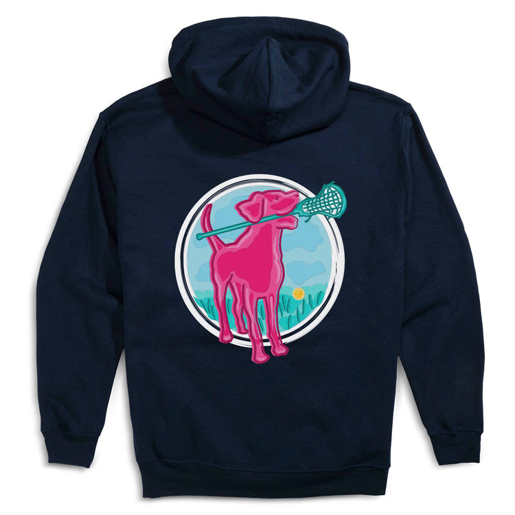 Girls Lacrosse Hooded Sweatshirt - Lacrosse Dog with Girl Stick (Back Design)