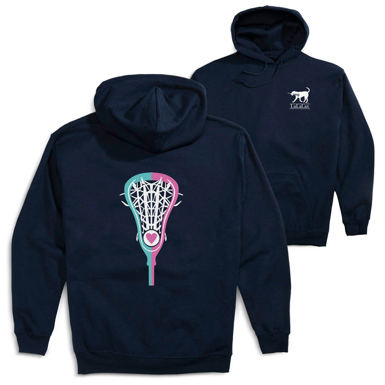 Girls Lacrosse Hooded Sweatshirt - Lacrosse Stick Heart (Back Design) [Adult Medium/Navy] - SS