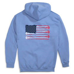 Guys Lacrosse Hooded Sweatshirt - USA Sticks (Back Design) [Carolina/Youth Large] - SS