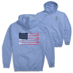 Guys Lacrosse Hooded Sweatshirt - USA Sticks (Back Design) [Youth Medium/Carolina] - SS