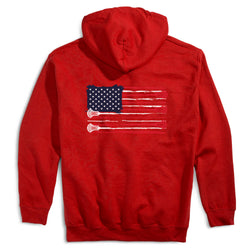 Guys Lacrosse Hooded Sweatshirt - USA Sticks (Back Design) [Red/Adult X-Large] - SS