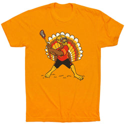 Guys Lacrosse Short Sleeve T-Shirt - Cage Free Turkey Crank Shot [Youth Small/Orange] - SS
