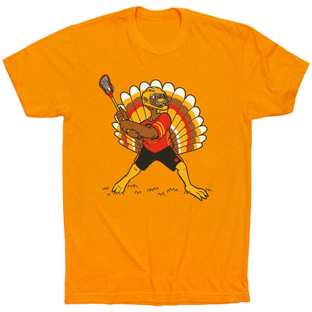 Guys Lacrosse Short Sleeve T-Shirt - Cage Free Turkey Crank Shot [Youth Small/Orange] - SS