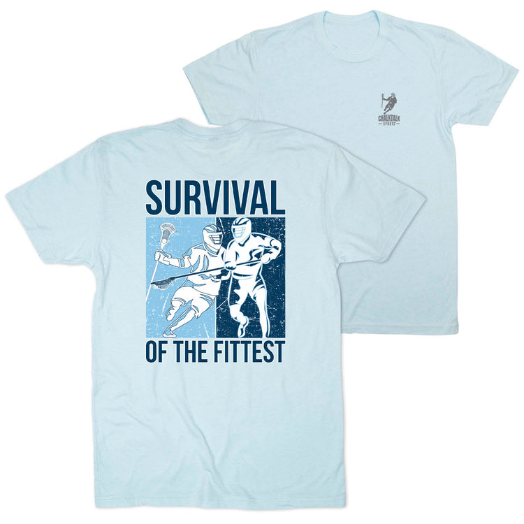 Guys Lacrosse Short Sleeve T-Shirt - Survival of the Fittest (Back Design) [Adult X-Large/Light Blue] - SS