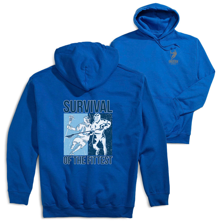 Guys Lacrosse Hooded Sweatshirt - Survival of the Fittest (Back Design) [Adult Large/Royal] - SS