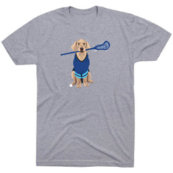 Guys Lacrosse Short Sleeve T-Shirt - Laxer the Lacrosse Dog [Youth Large/Gray] - SS