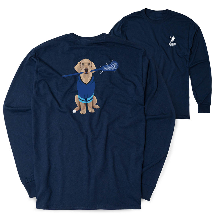 Guys Lacrosse Tshirt Long Sleeve - Laxer the Lacrosse Dog (Back Design)