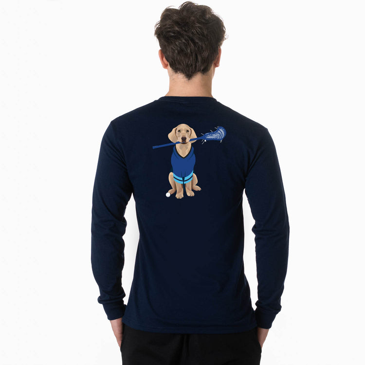 Guys Lacrosse Tshirt Long Sleeve - Laxer the Lacrosse Dog (Back Design)