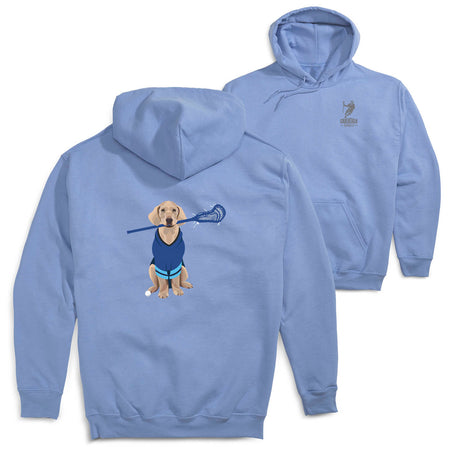 Guys Lacrosse Hooded Sweatshirt - Laxer the Lacrosse Dog (Back Design) [Youth Large/Carolina] - SS