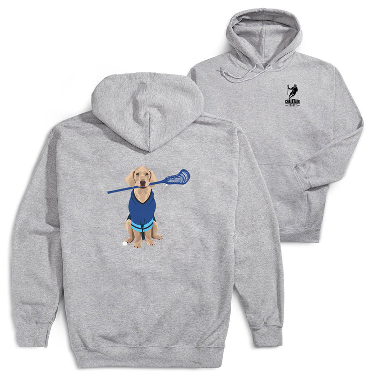 Guys Lacrosse Hooded Sweatshirt - Laxer the Lacrosse Dog (Back Design) [Adult Large/Gray] - SS
