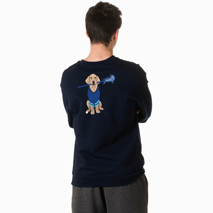 Guys Lacrosse Crewneck Sweatshirt - Laxer the Lacrosse Dog (Back Design)