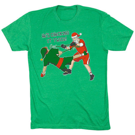 Guys Lacrosse Short Sleeve T-Shirt - Checking It Twice Lacrosse [Adult X-Large/Green] - SS