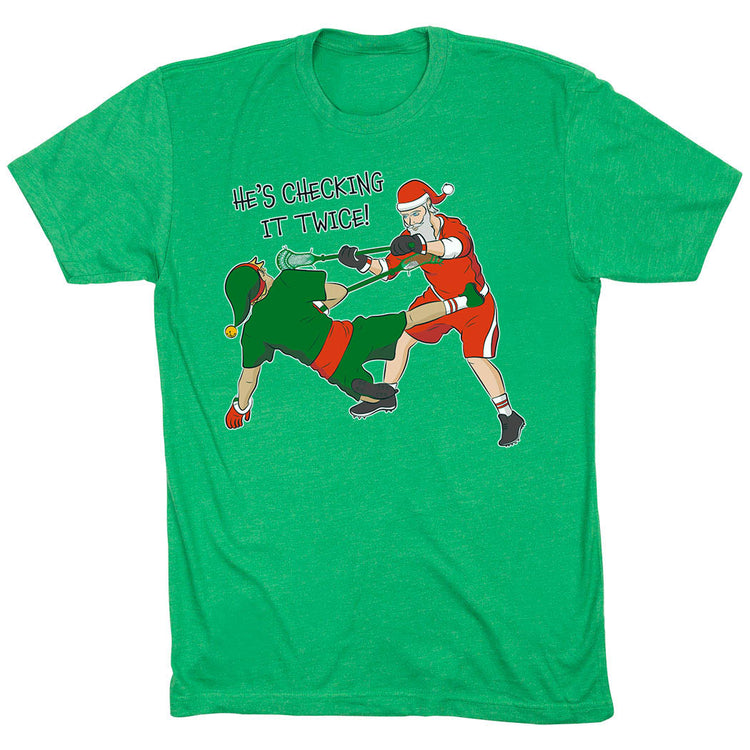 Guys Lacrosse Short Sleeve T-Shirt - Checking It Twice Lacrosse [Adult X-Large/Green] - SS