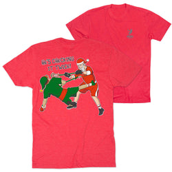 Guys Lacrosse Short Sleeve T-Shirt - Checking It Twice Lacrosse (Back Design) [Adult X-Large/Red] - SS