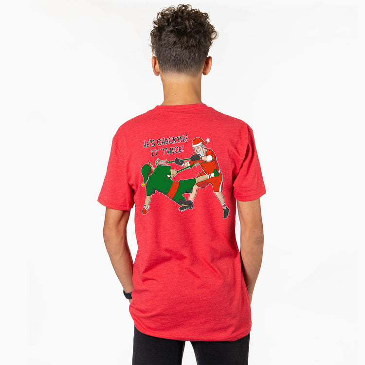 Guys Lacrosse Short Sleeve T-Shirt - Checking It Twice Lacrosse (Back Design)