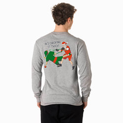 Guys Lacrosse Tshirt Long Sleeve - Checking It Twice Lacrosse (Back Design)