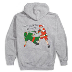 Guys Lacrosse Hooded Sweatshirt - Checking It Twice Lacrosse (Back Design) [Gray/Youth Medium] - SS