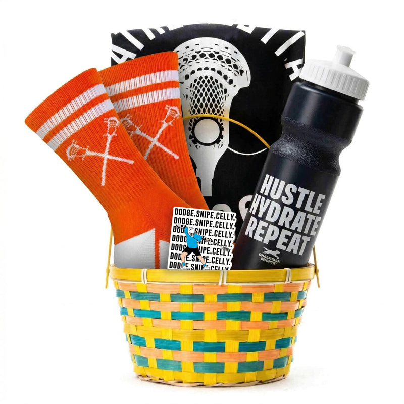 Lacrosse Easter Basket with socks, tee, water bottle and sticker