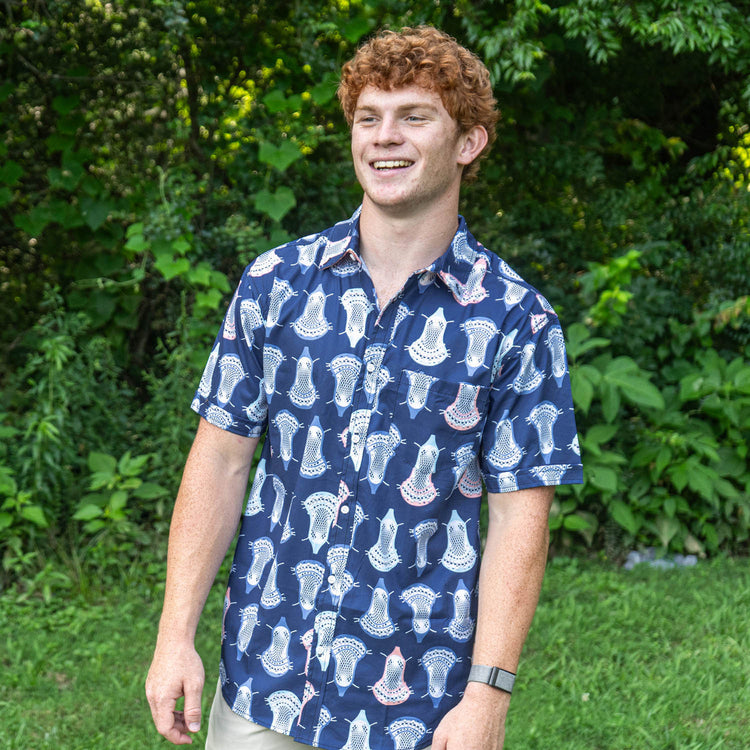Lacrosse Performance Short Sleeve Button Down Shirt - Lax Head