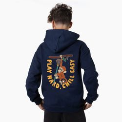 Guys Lacrosse Hooded Sweatshirt - Play Hard, Chill Easy (Back Design)