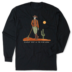 Guys Lacrosse Tshirt Long Sleeve - Slingin Heat In The High Noon