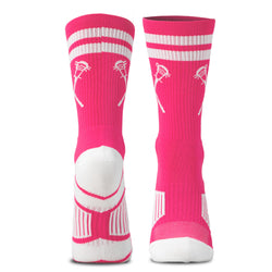 Lacrosse Mid-Calf Socks - Crossed Sticks - Pink