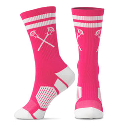 Lacrosse Mid-Calf Socks - Crossed Sticks - Pink