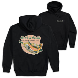 Guys Lacrosse Hooded Sweatshirt - Catch and Cradle (Back Design) [Black/Adult Small] - SS