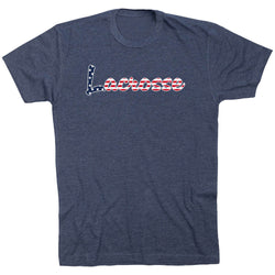 Navy blue t-shirt with 'Lacrosse' design on a white background