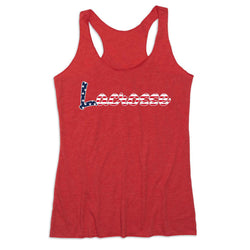 Red tank top with 'Lacrosse' text design on a white background