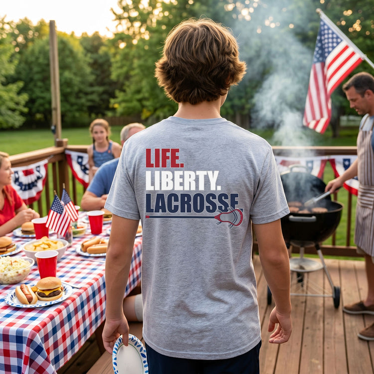 Guys Lacrosse Short Sleeve T-Shirt - Life Liberty Lacrosse (Back Design)