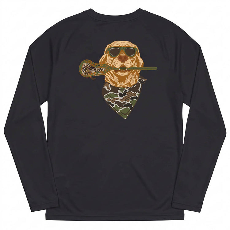 Guys Lacrosse Long Sleeve Performance Tee - Lax Hound (Back Design)