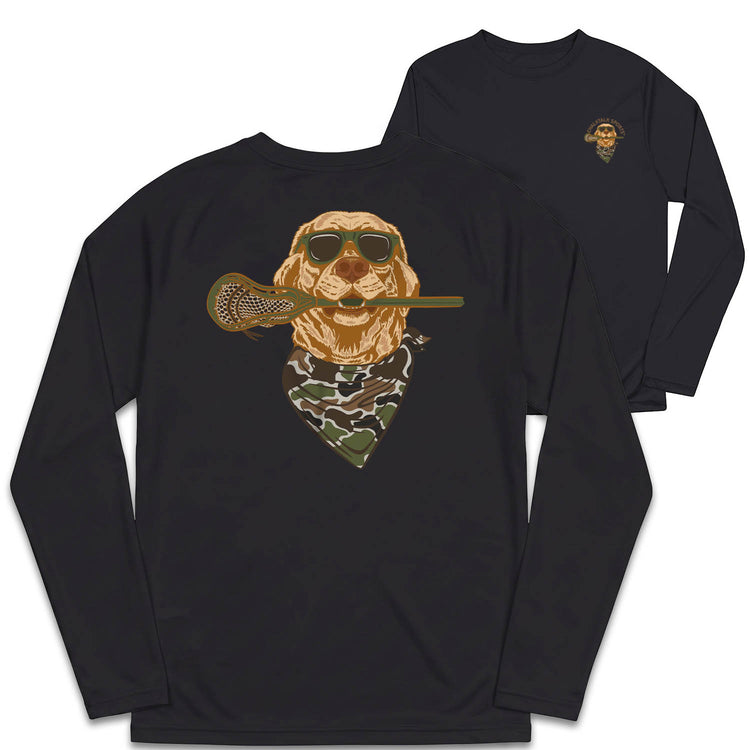 Guys Lacrosse Long Sleeve Performance Tee - Lax Hound (Back Design)