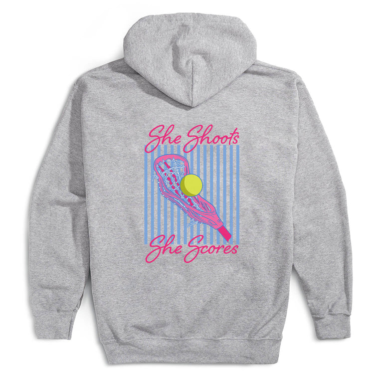 Girls Lacrosse Hooded Sweatshirt - She Shoots She Scores (Back Design)