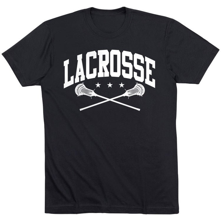 Guys Lacrosse Short Sleeve T-Shirt - Crossed Sticks [Youth Large/Black] - SS