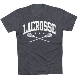 Guys Lacrosse Short Sleeve T-Shirt - Crossed Sticks [Adult Small/Charcoal] - SS