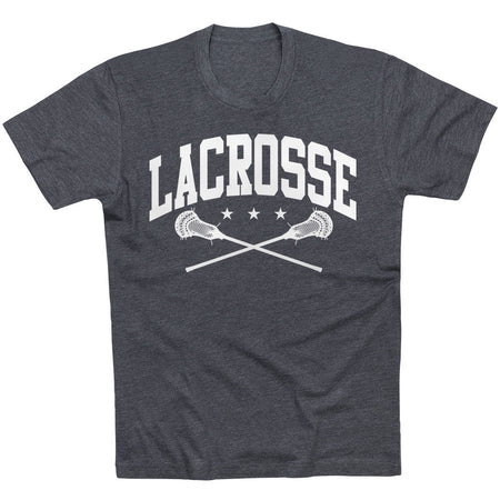 Guys Lacrosse Short Sleeve T-Shirt - Crossed Sticks [Adult Small/Charcoal] - SS