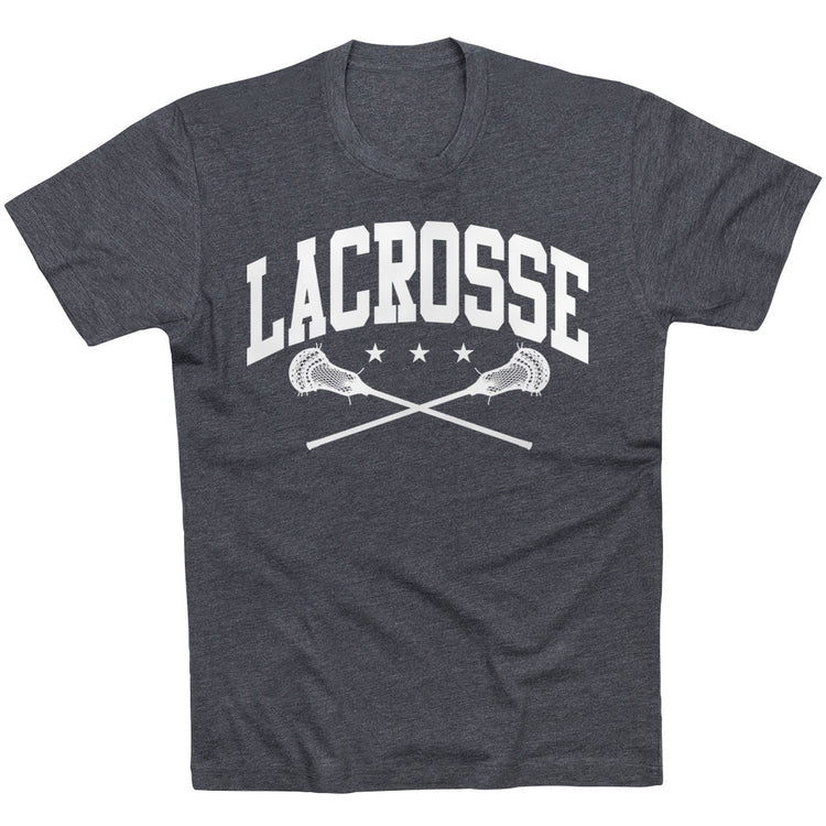 Guys Lacrosse Short Sleeve T-Shirt - Crossed Sticks [Adult Small/Charcoal] - SS