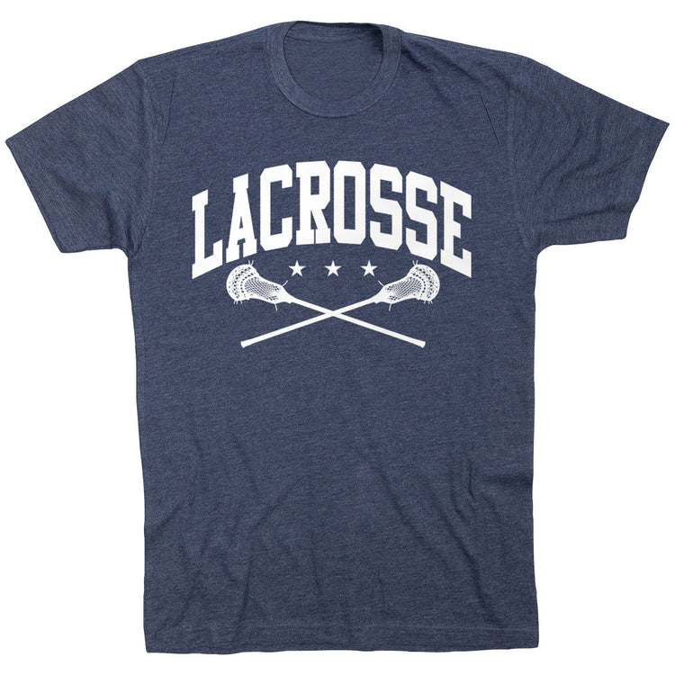 Guys Lacrosse Short Sleeve T-Shirt - Crossed Sticks [Youth Large/Navy] - SS