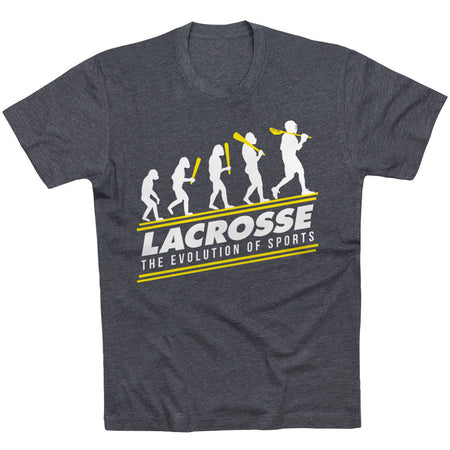 Guys Lacrosse Short Sleeve T-Shirt - Evolution of Lacrosse [Youth Large/Charcoal] - SS