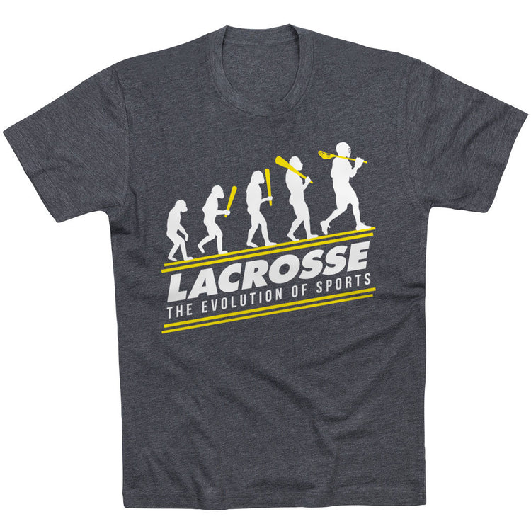 Guys Lacrosse Short Sleeve T-Shirt - Evolution of Lacrosse [Youth Large/Charcoal] - SS