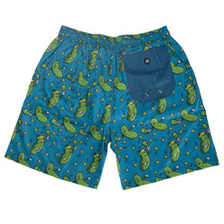 Green shorts with green pickle pattern on a white background