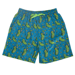 Green shorts with green pickle pattern on a white background