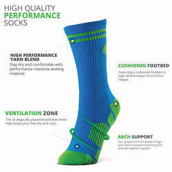 Pickleball Woven Mid-Calf Socks - Crossed Paddles - Blue/Green
