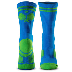 Pickleball Woven Mid-Calf Socks - Crossed Paddles - Blue/Green