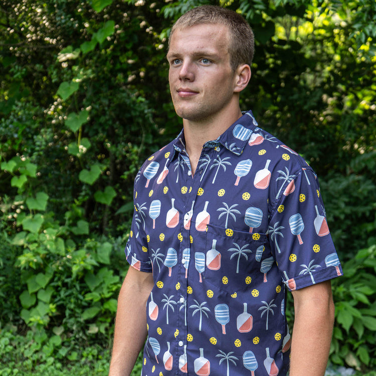 Pickleball Performance Short Sleeve Button Down Shirt - Palm and Paddle