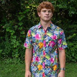 Pickleball Performance Short Sleeve Button Down Shirt - Aloha