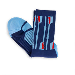 Crew Woven Mid-Calf Socks - Vertical Oars (Navy/Light Blue/Red)